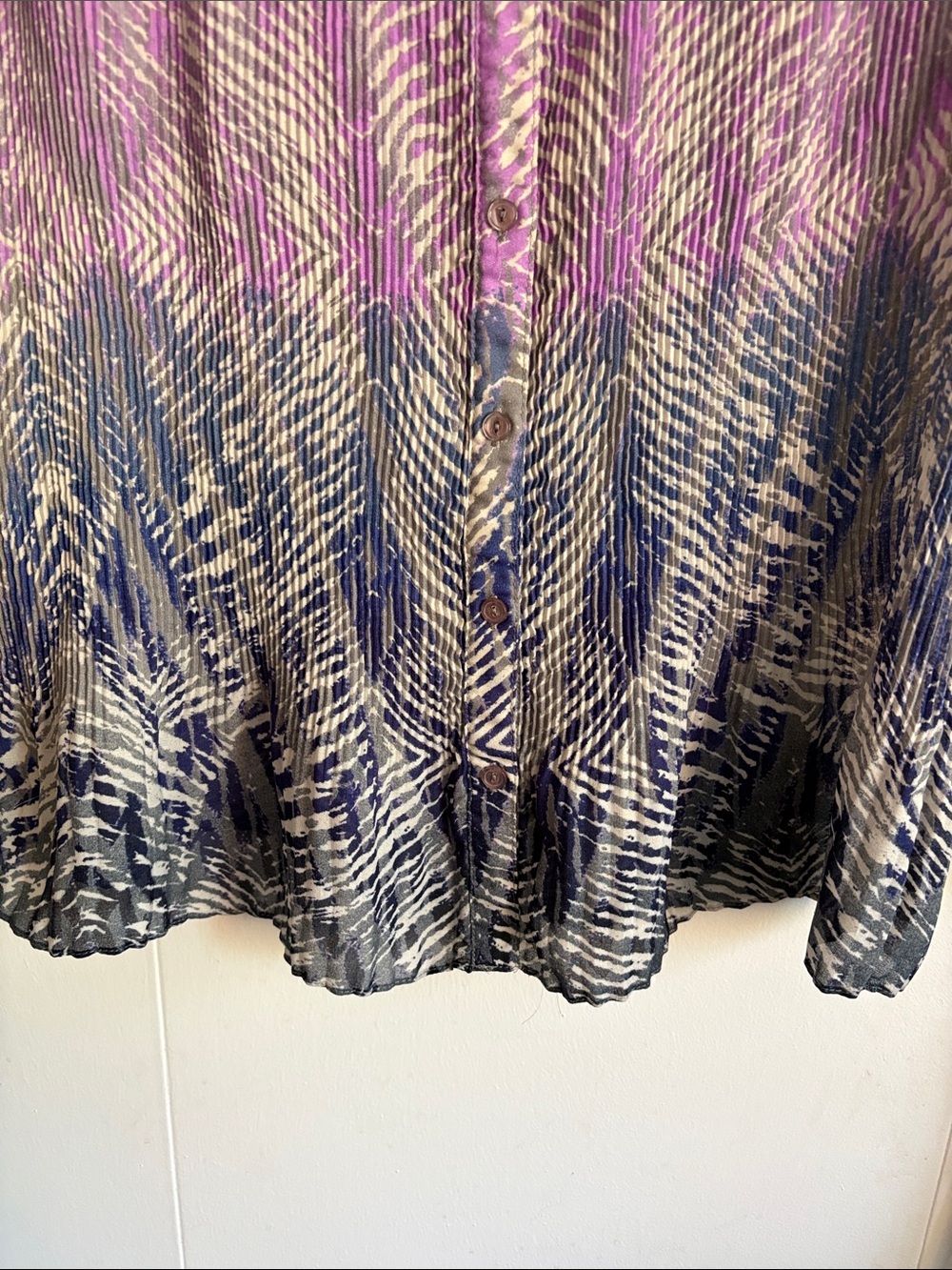 Cato Purple and Blue Crinkled Button-Front Blouse - Picture 3 of 7
